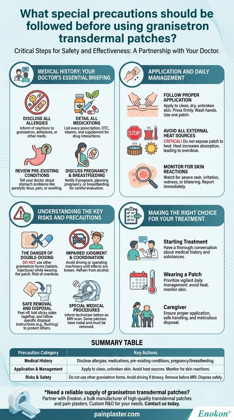 Que precauções especiais devem ser tomadas antes de utilizar granisetrom em adesivos transdérmicos?Diretrizes de segurança essenciais Guia Visual