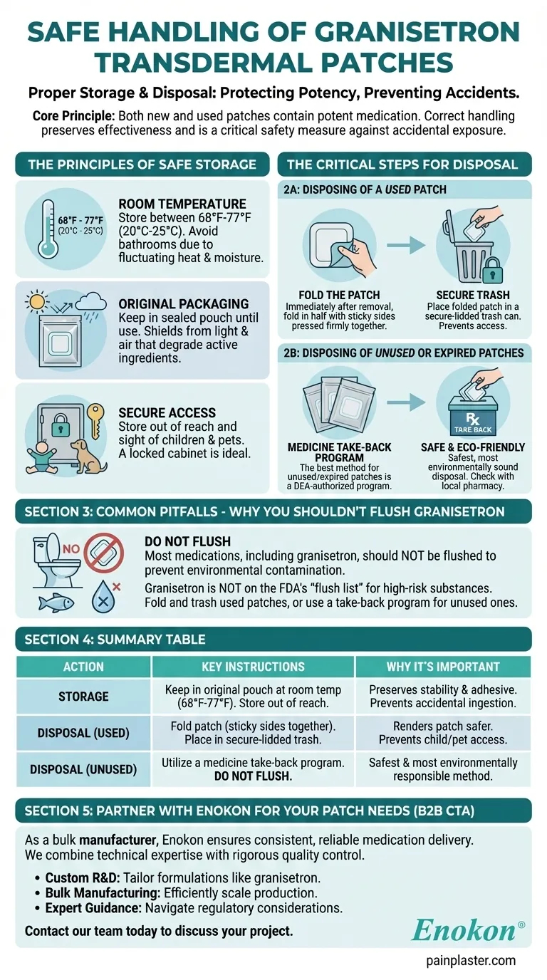 Como devem ser armazenados e eliminados os pensos transdérmicos de granisetrona?Diretrizes de segurança essenciais Guia Visual