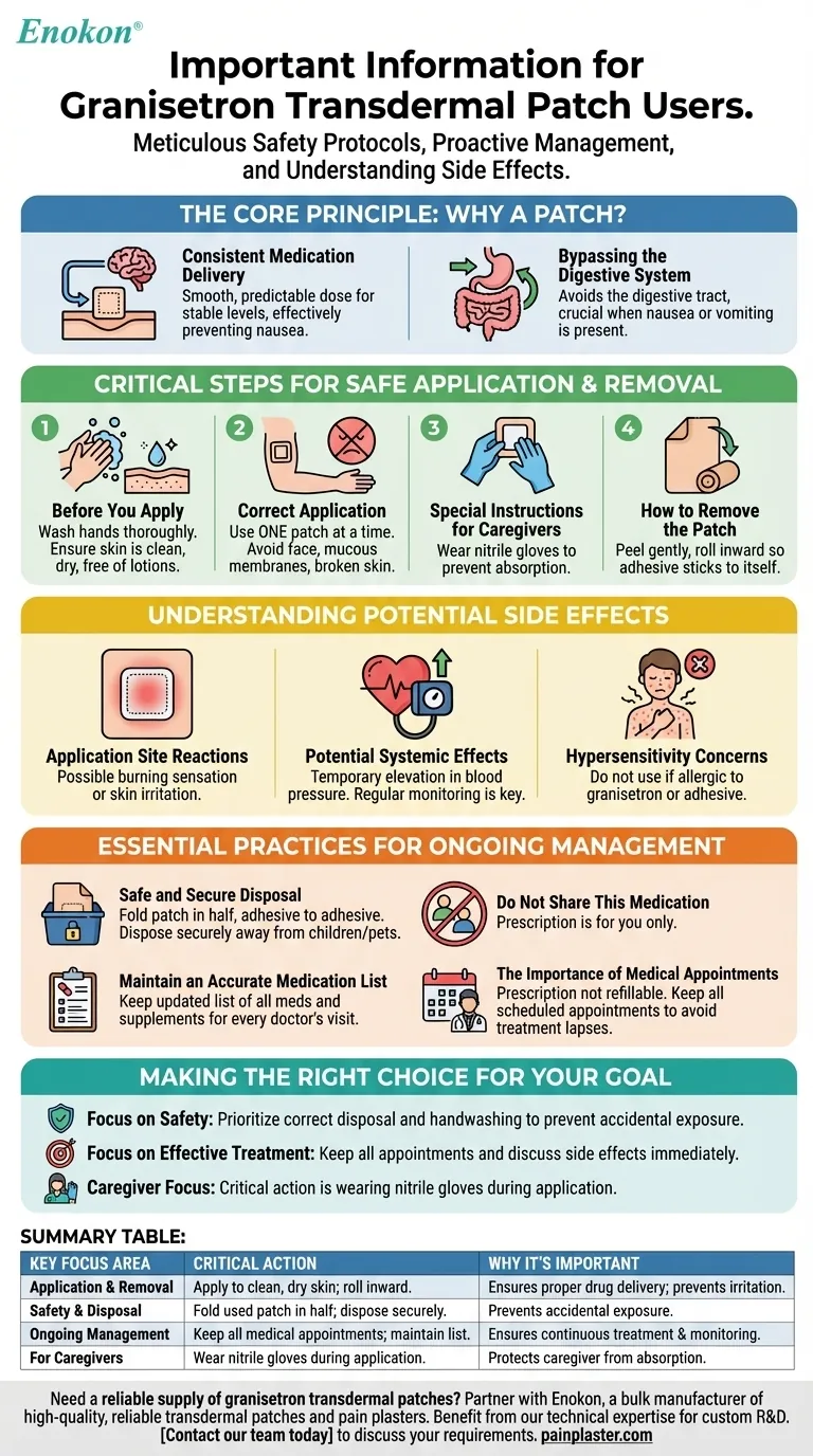 Que informações adicionais são importantes para os utilizadores de granisetron em adesivo transdérmico?Principais dicas de utilização e segurança Guia Visual
