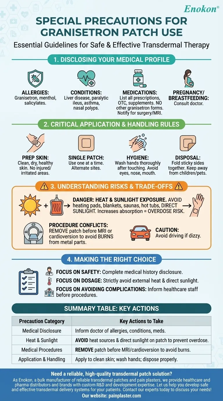 Que precauções especiais devem ser tomadas antes de utilizar granisetron em adesivos?Dicas de segurança essenciais Guia Visual