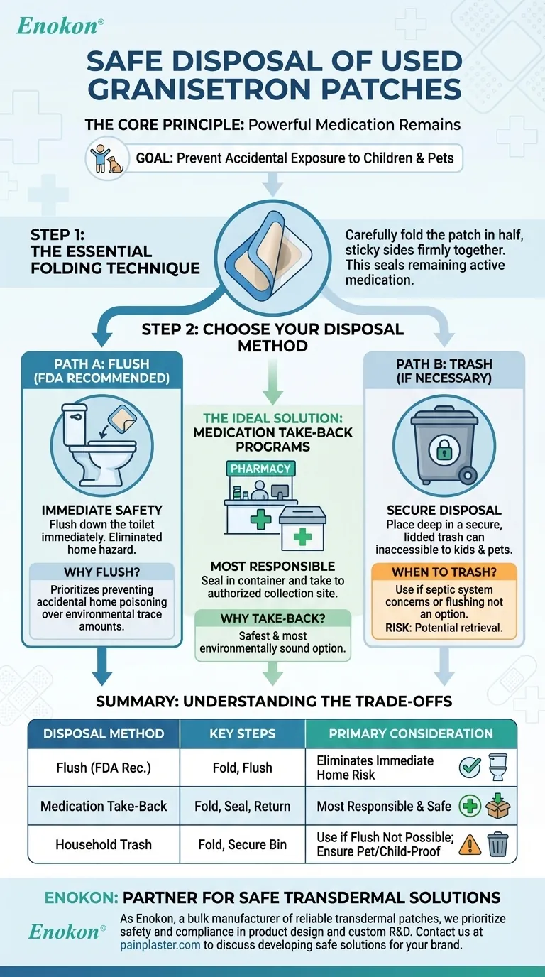 Como é que os pensos de granisetrona usados devem ser eliminados?Guia de eliminação segura para proteger a sua família e o ambiente Guia Visual