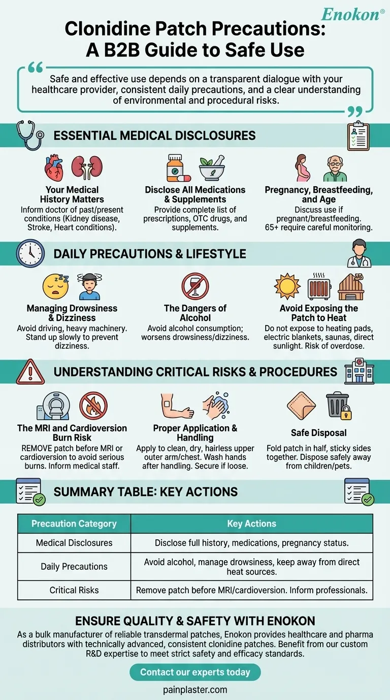 What precautions should be taken before using clonidine patches? Ensure Safe and Effective Treatment Visual Guide