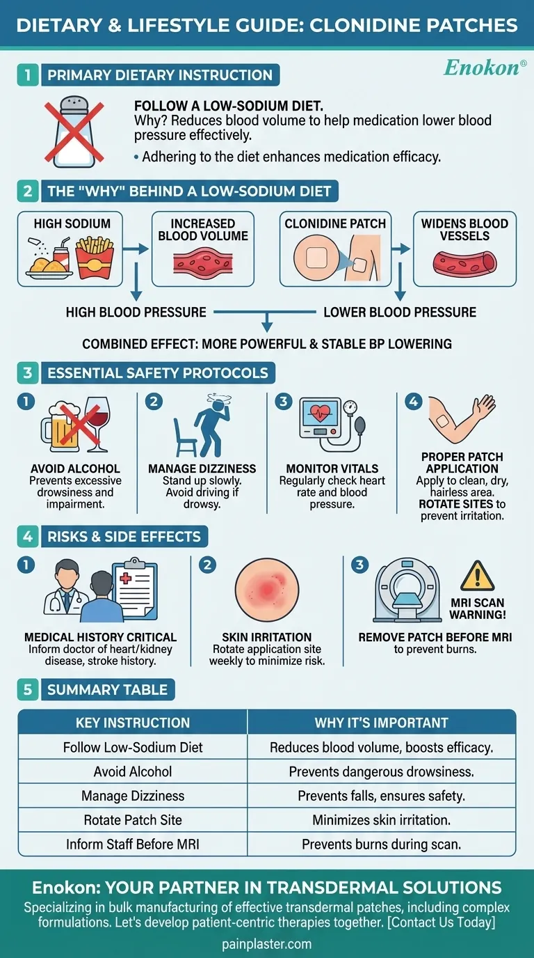 クロニジンパッチ使用中はどのような食事指示に従うべきか？安全使用のための主なガイドライン ビジュアルガイド