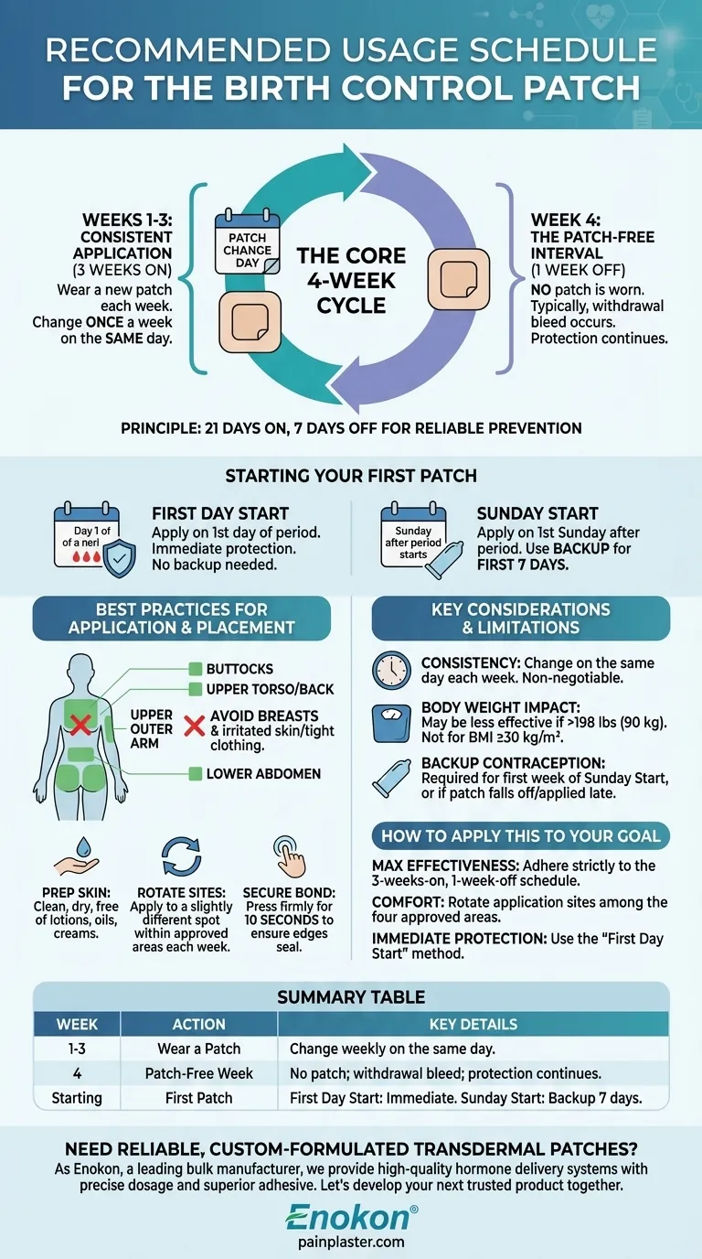 What is the recommended usage schedule for the birth control patch? A Guide to the 4-Week Cycle Visual Guide