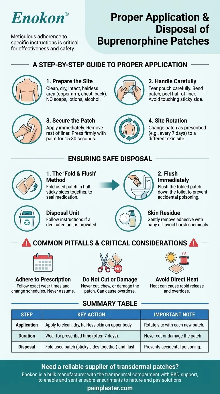 Como é que os doentes devem aplicar e eliminar corretamente o adesivo de buprenorfina?Guia de utilização e eliminação seguras Guia Visual