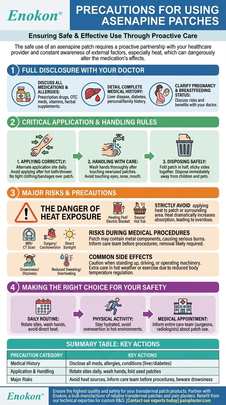 What special precautions should be taken before using asenapine patches? A Guide to Safe Application Visual Guide