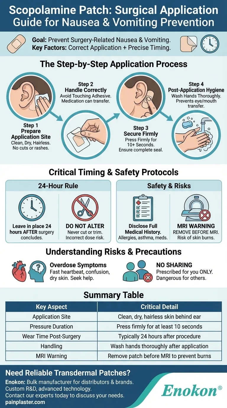 Как следует применять скополаминовый пластырь при тошноте и рвоте, вызванных операцией?Пошаговое руководство Визуальное руководство