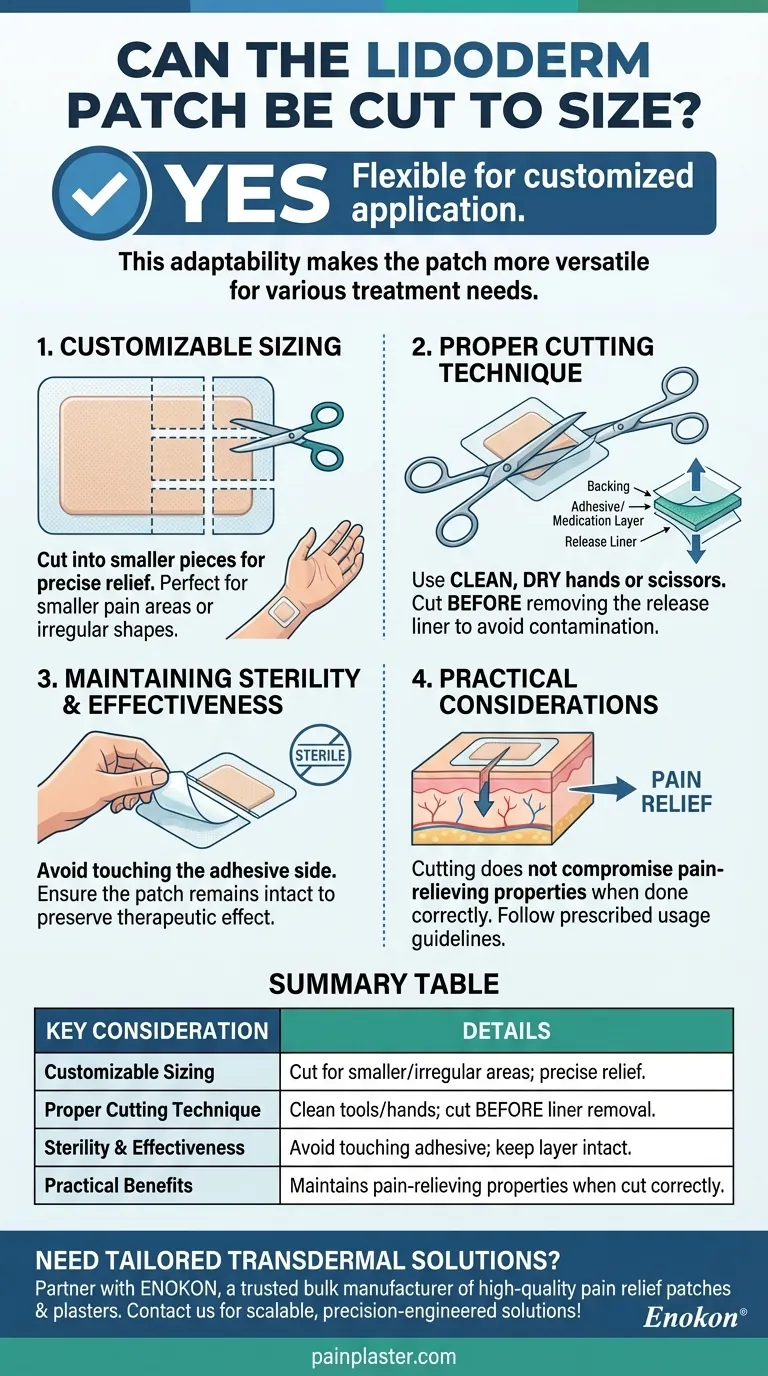 Can the Lidoderm patch be cut to size? Customize for Targeted Pain Relief Visual Guide