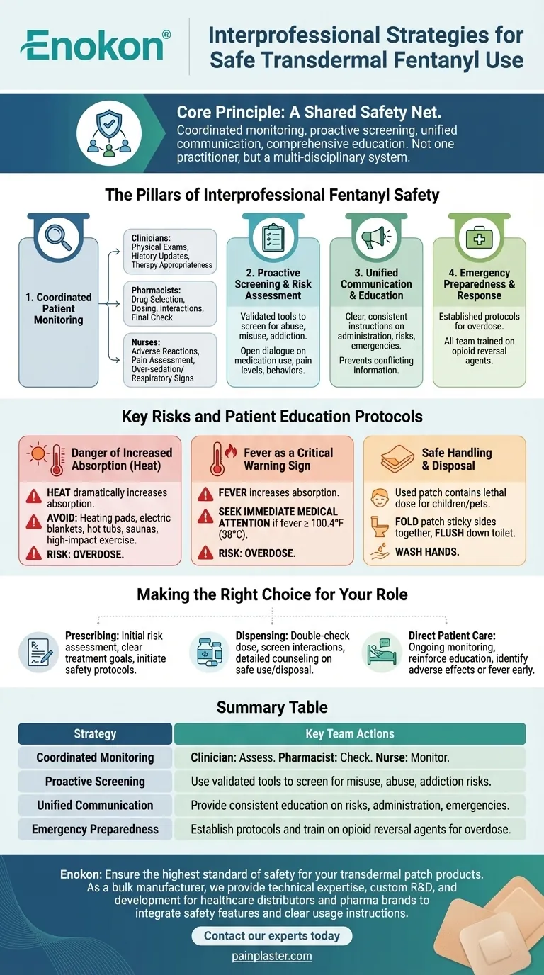 What interprofessional strategies are important for safe transdermal fentanyl use? Build a Coordinated Safety System Visual Guide