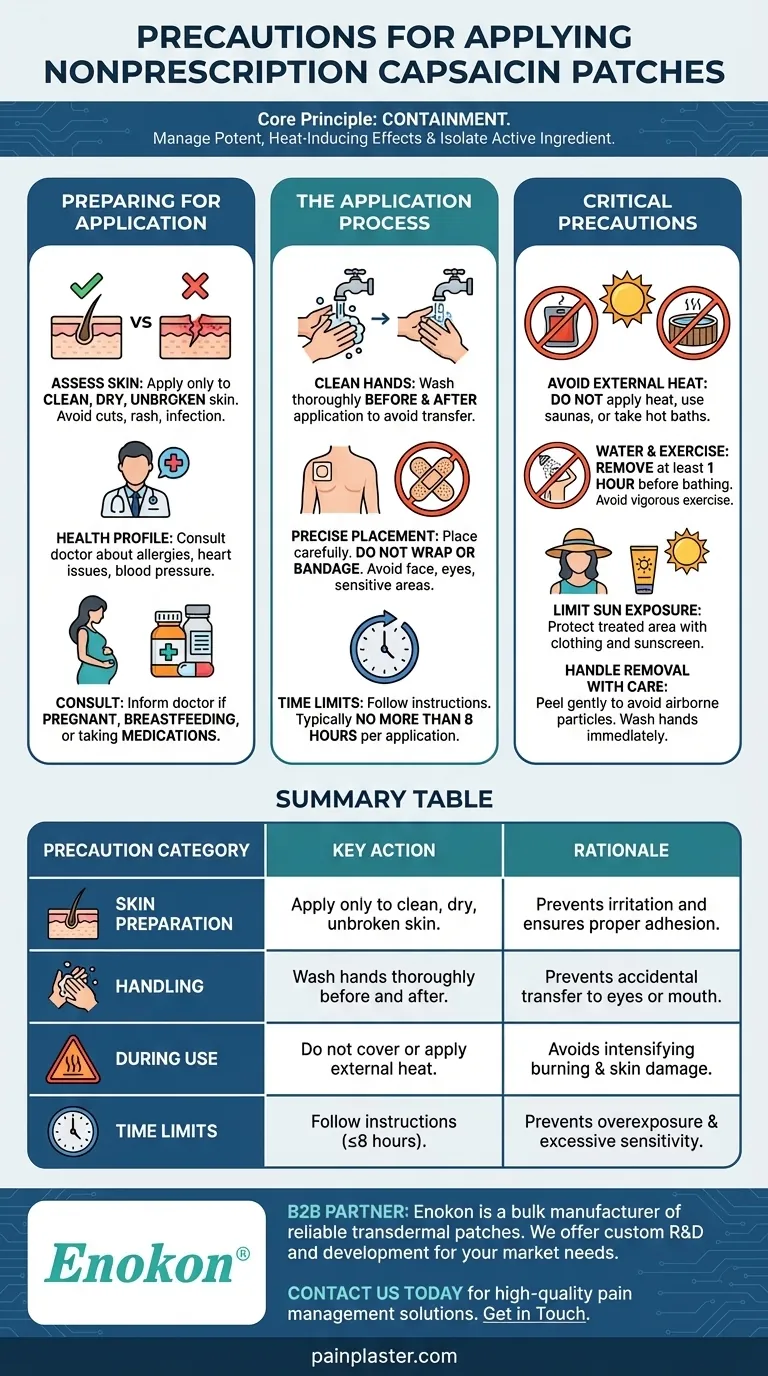 非処方カプサイシンパッチを貼付する際には、どのような注意が必要ですか？安全に関する重要なヒント ビジュアルガイド