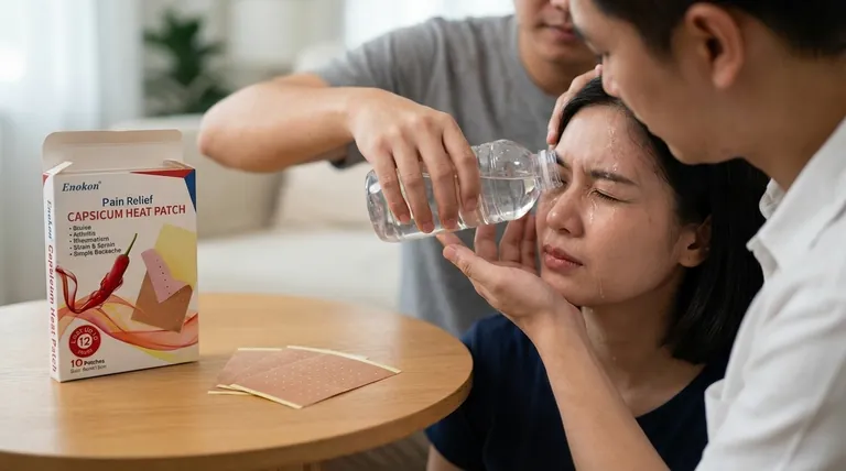 如果辣椒素贴片接触到眼睛、鼻子或嘴巴,应该怎么办?应急步骤和安全提示