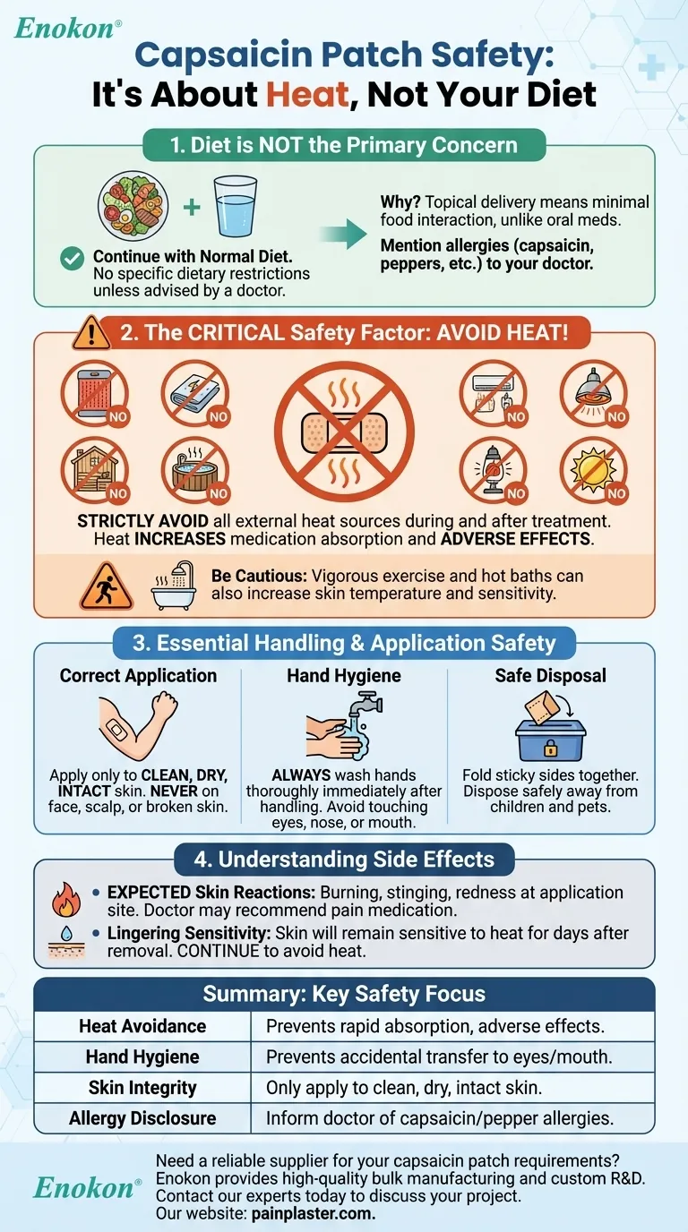 ¿Qué instrucciones dietéticas deben seguirse mientras se utilizan los parches de capsaicina?Pautas clave para un uso seguro Guía Visual