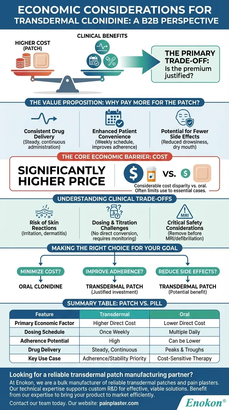 ما هي الاعتبارات الاقتصادية لكلونيدين عبر الجلد؟تحليل التكلفة مقابل الفوائد دليل مرئي