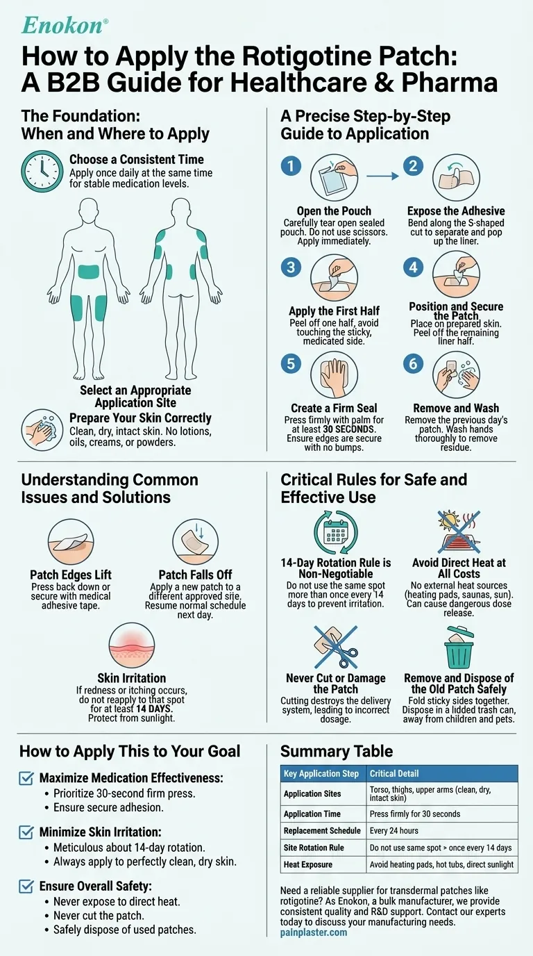 Como é que o adesivo de rotigotina deve ser aplicado?Melhores práticas para uma utilização segura e eficaz Guia Visual