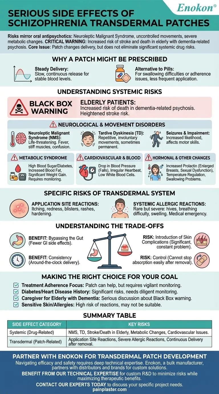 What are the serious side effects associated with transdermal patches for schizophrenia? Risks from NMS to Skin Reactions Visual Guide