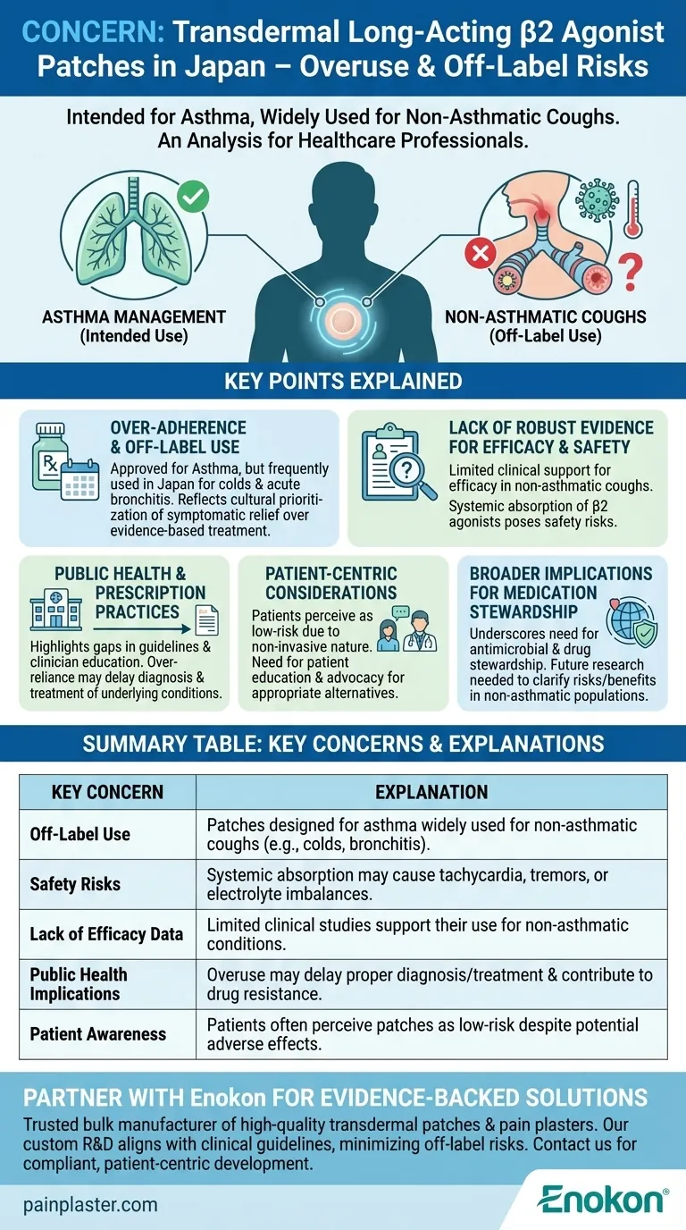 Quelles sont les préoccupations concernant l'utilisation des patchs transdermiques d'agonistes β2 à longue durée d'action au Japon ?Explication des risques liés à l'utilisation non conforme à l'étiquetage Guide Visuel