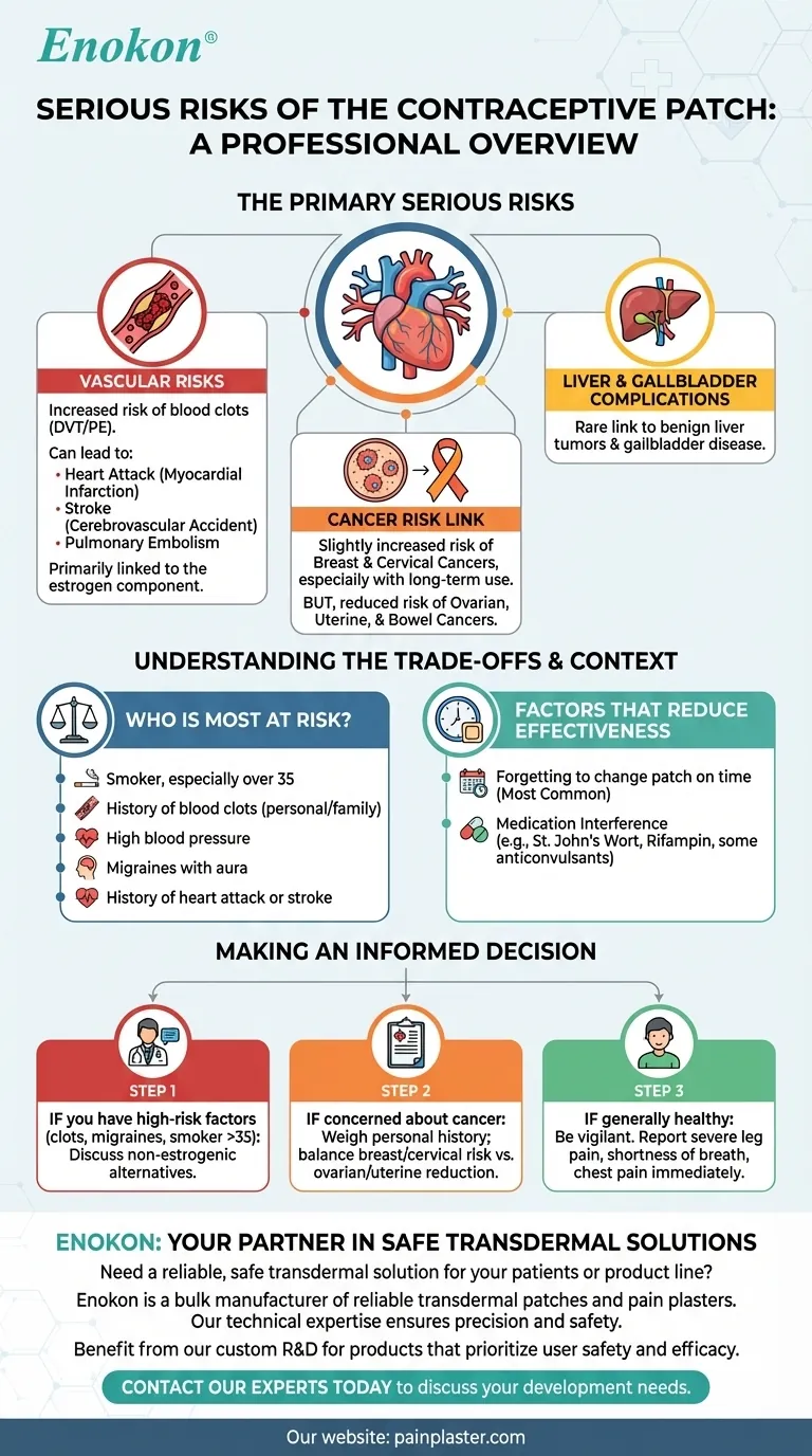 Какие серьезные риски связаны с контрацептивным пластырем?Основные вопросы здоровья, которые следует учитывать Визуальное руководство