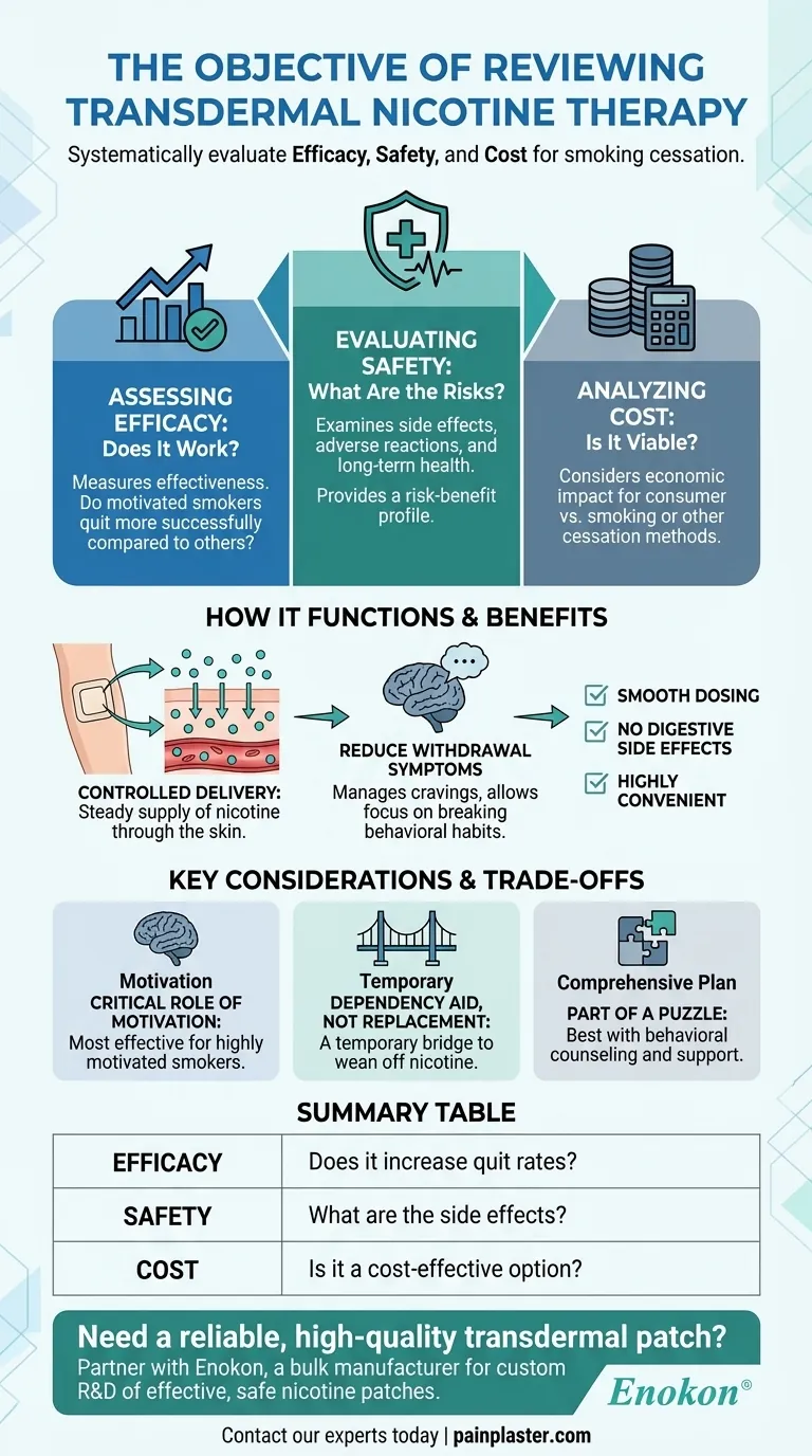 What is the objective of reviewing transdermal nicotine therapy? A Guide to Evidence-Based Smoking Cessation Visual Guide