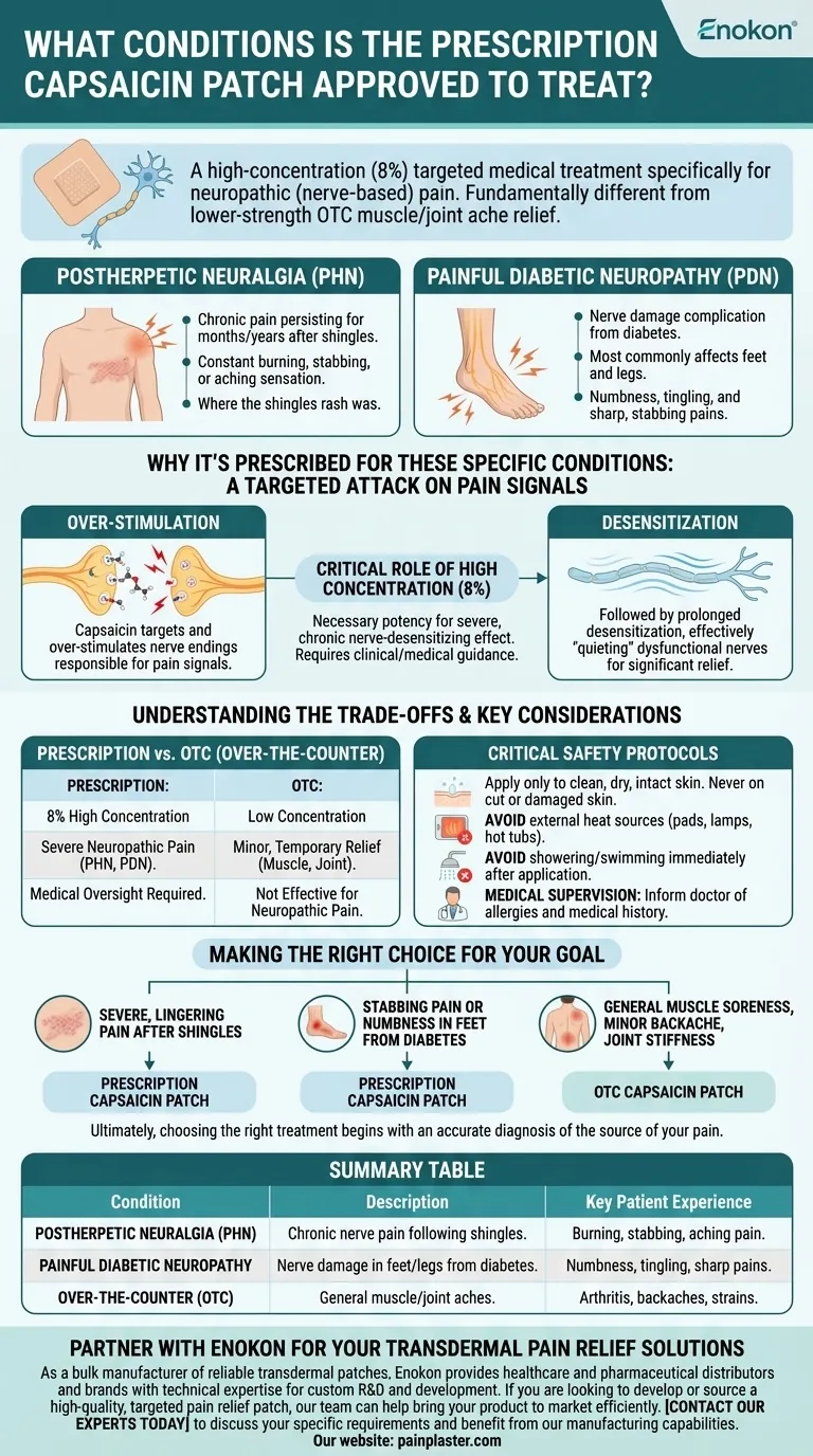 What conditions is the prescription capsaicin patch approved to treat? Targeting Postherpetic Neuralgia & Diabetic Neuropathy Visual Guide