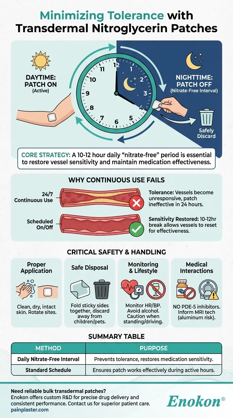 Qual é um método simples para minimizar a tolerância com os adesivos transdérmicos de nitroglicerina?Otimizar os intervalos de dosagem para obter melhores resultados Guia Visual