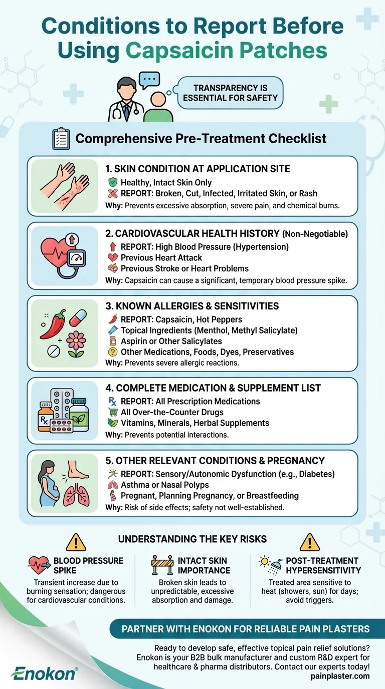 ¿Qué afecciones deben notificarse antes de utilizar los parches de capsaicina?Garantizar un alivio seguro del dolor Guía Visual