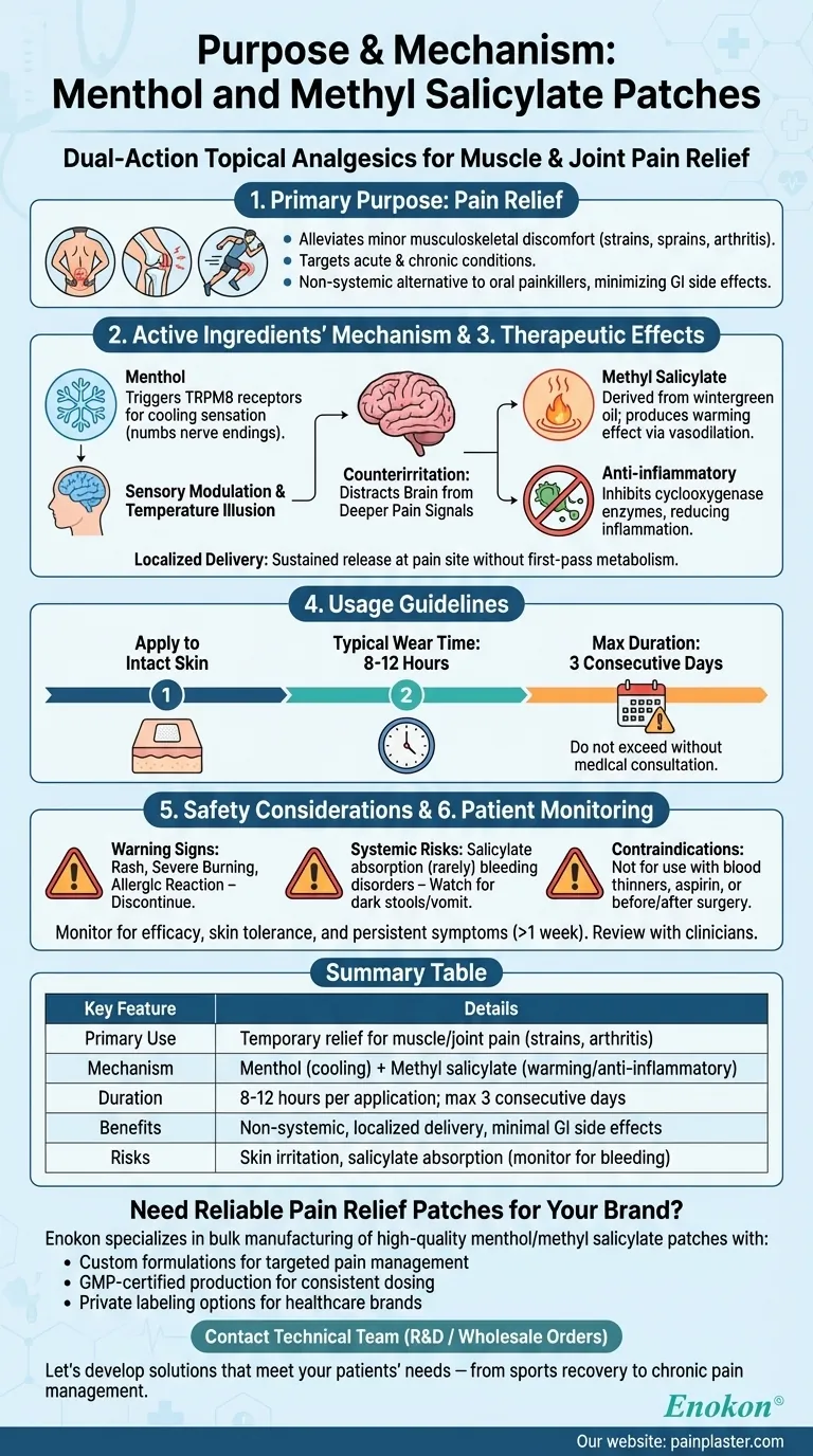 What is the purpose of menthol and methyl salicylate patches? Dual-Action Pain Relief Explained Visual Guide