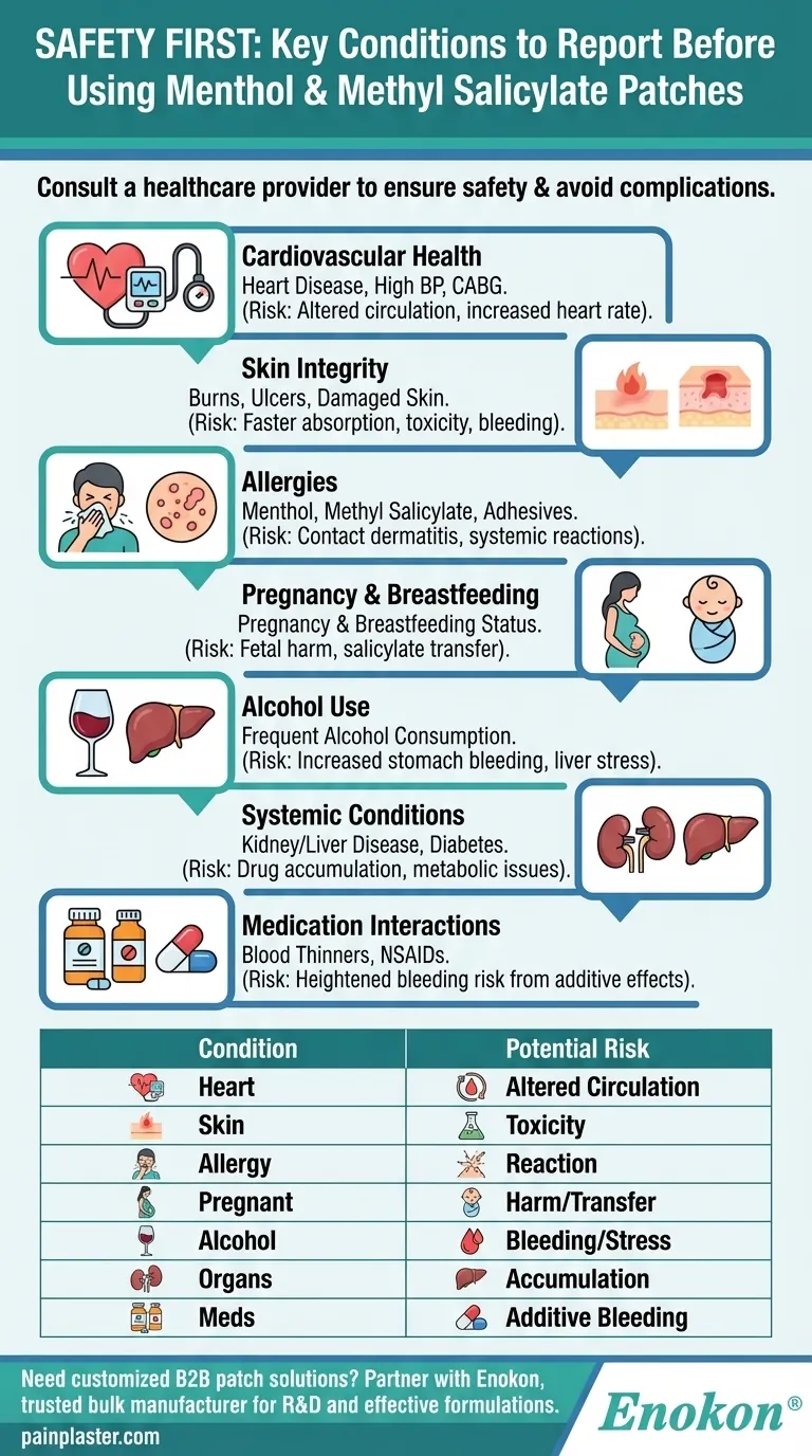 メントールとサリチル酸メチルパッチを使用する前に報告すべき疾患とは？安全な鎮痛の確保 ビジュアルガイド