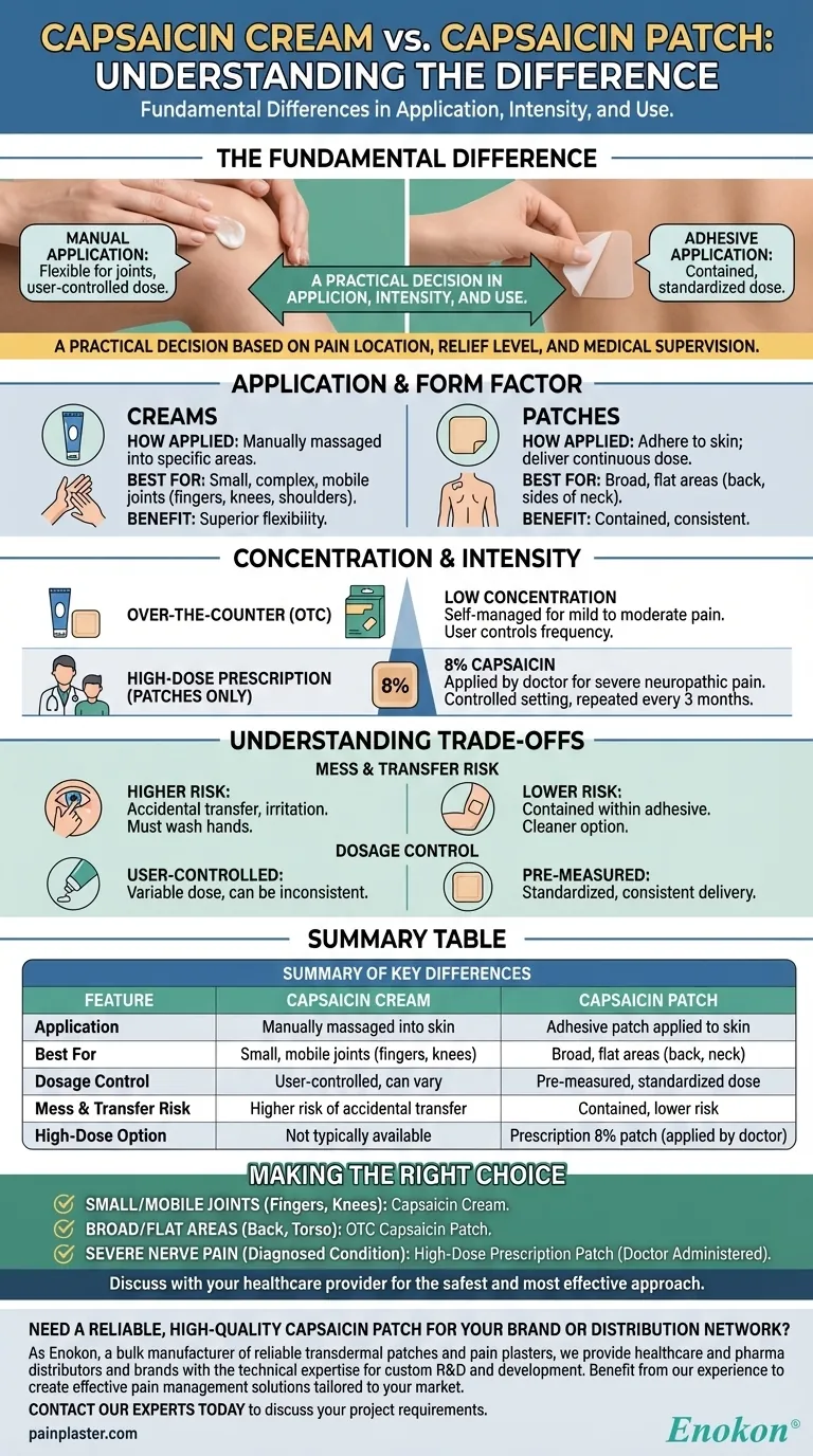 Quais são as diferenças entre o creme de capsaicina e os adesivos?Escolher a opção correta para o alívio da dor Guia Visual