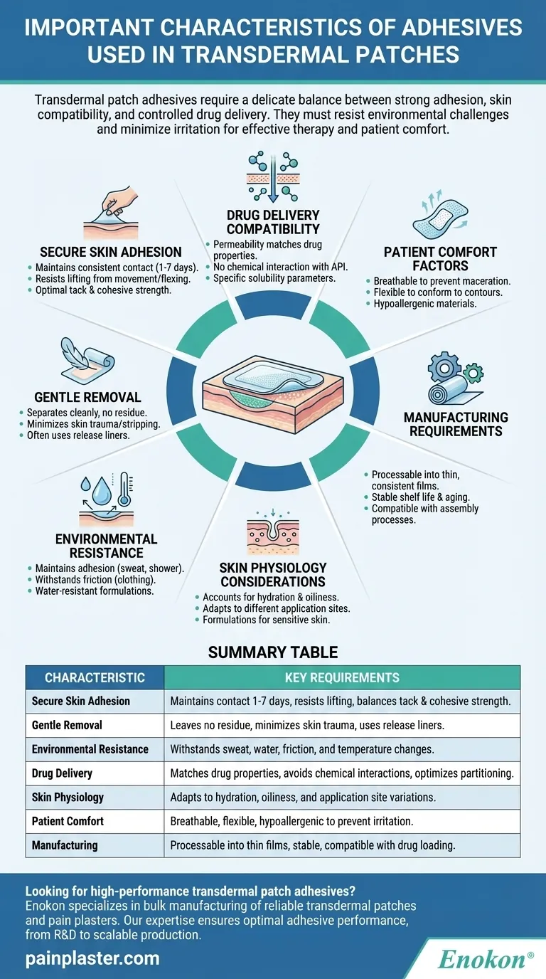 経皮吸収パッチに使用される粘着剤の重要な特性とは？効果的な薬物送達のためのキーファクター ビジュアルガイド