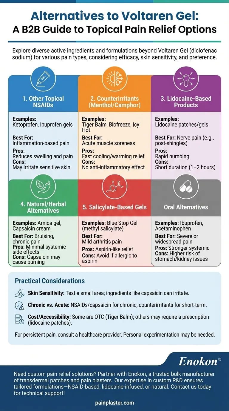 Quais são as alternativas ao Voltaren Gel?Principais opções de alívio da dor comparadas Guia Visual