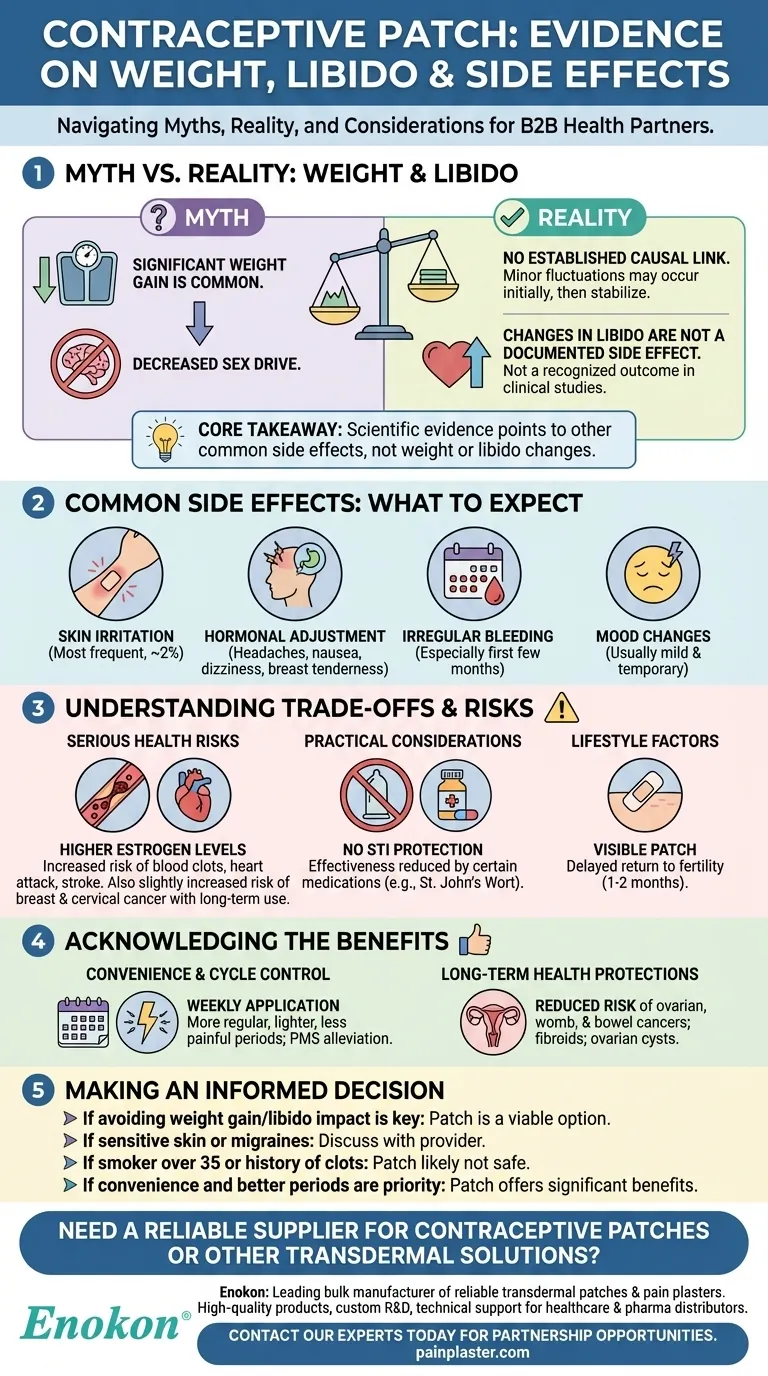 Existem provas de que o adesivo contracetivo provoca aumento de peso ou alterações no desejo sexual? Guia Visual