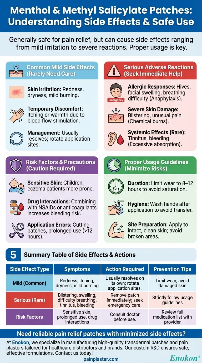 Quais são os possíveis efeitos secundários dos pensos de mentol e salicilato de metilo?Riscos e conselhos de segurança Guia Visual