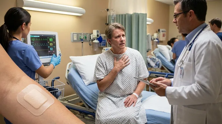 ニトログリセリン経皮吸収型製剤を使用する際、どのような緊急症状があれば直ちに医師の診察が必要ですか?