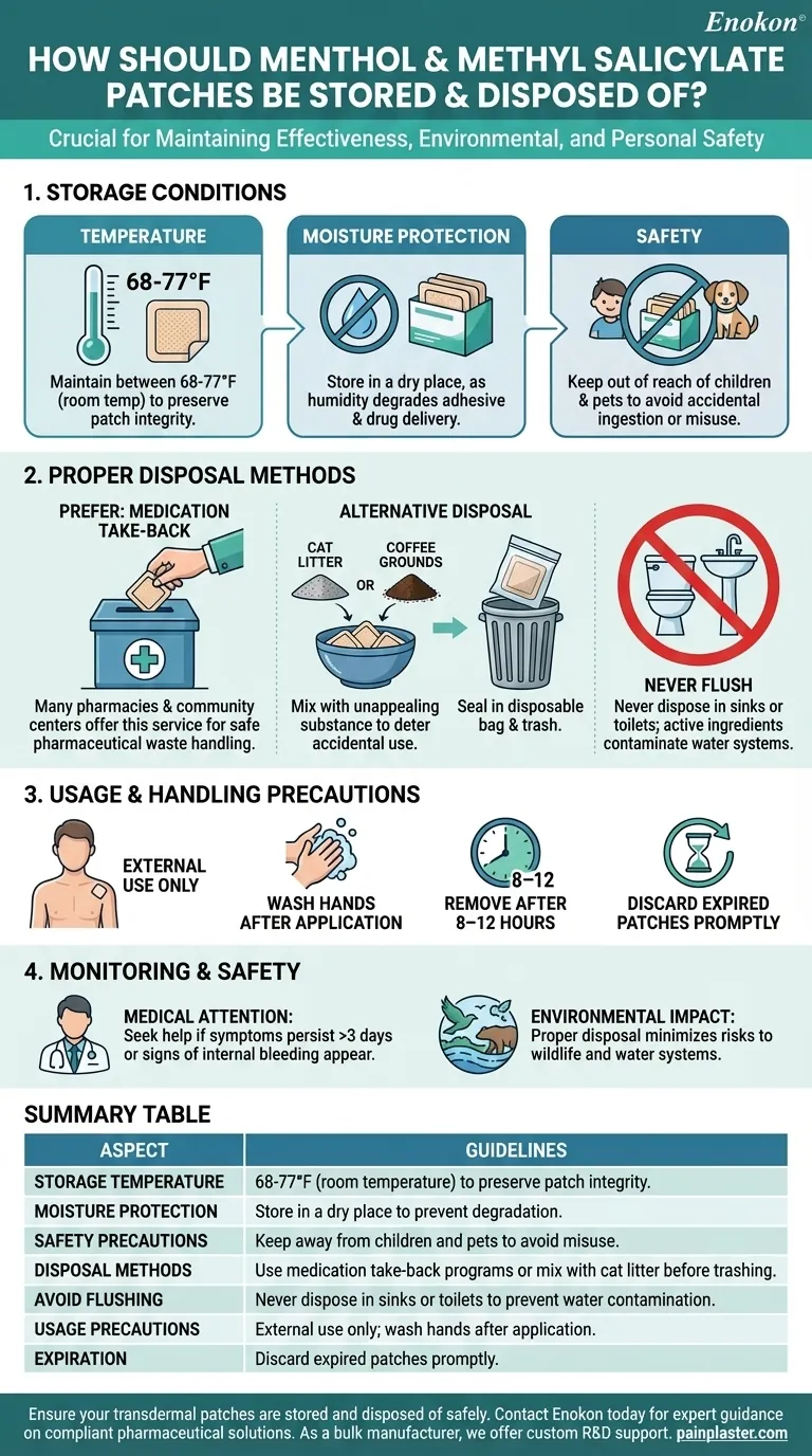メントールとサリチル酸メチルパッチはどのように保管・廃棄すべきか？安全性とコンプライアンスの確保 ビジュアルガイド