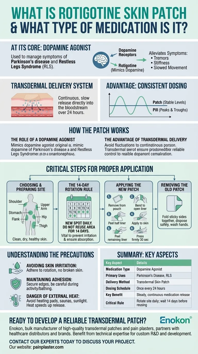 ¿Qué es el parche cutáneo de rotigotina y qué tipo de medicamento es?Guía de la terapia transdérmica con dopamina Guía Visual