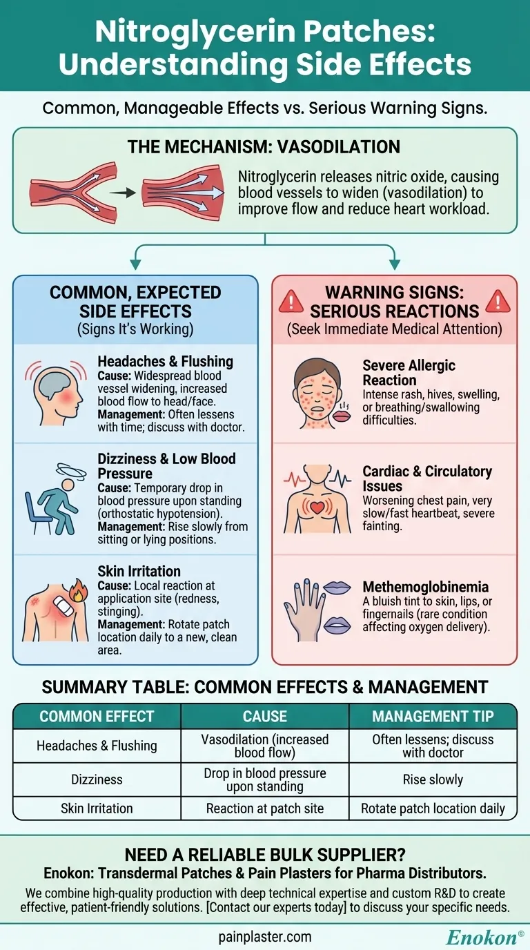 What are common side effects of nitroglycerin patches? Managing Headaches, Dizziness & Safety Visual Guide