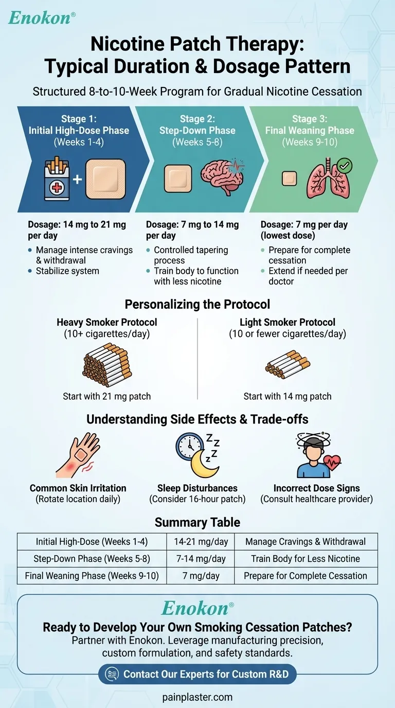 Qual é a duração típica e o padrão de dosagem da terapia com adesivos de nicotina?Um guia passo-a-passo para deixar de fumar Guia Visual