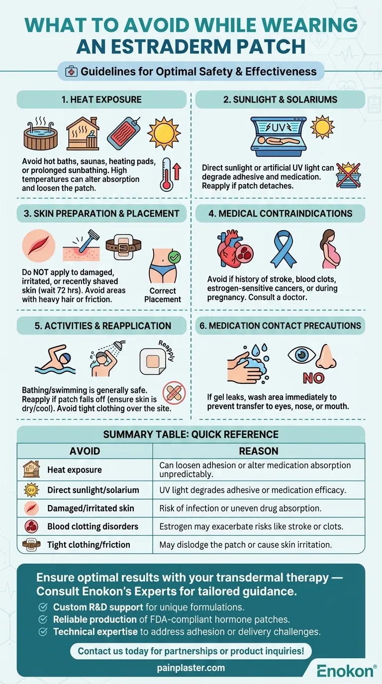 What should be avoided while wearing an Estraderm patch? Key Risks & Safety Tips Visual Guide