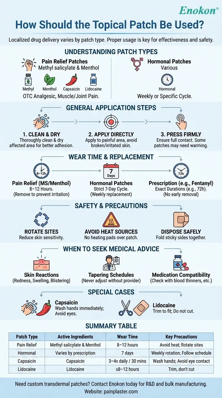 How should the topical patch be used? Optimize Therapeutic Benefits with Proper Application Visual Guide