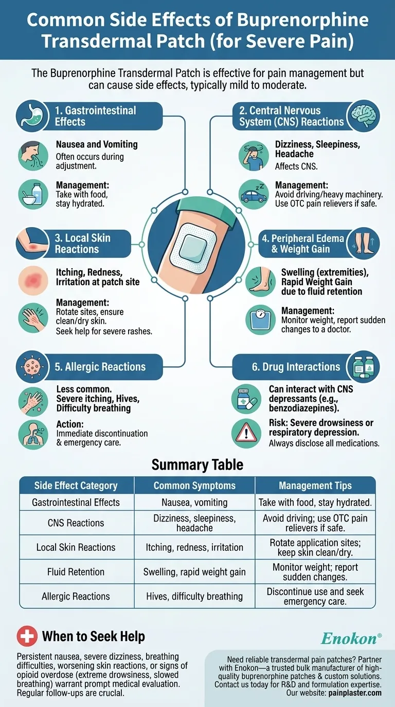 Каковы наиболее распространенные побочные эффекты бупренорфинового пластыря при сильной боли?Понимание рисков и управление ими Визуальное руководство