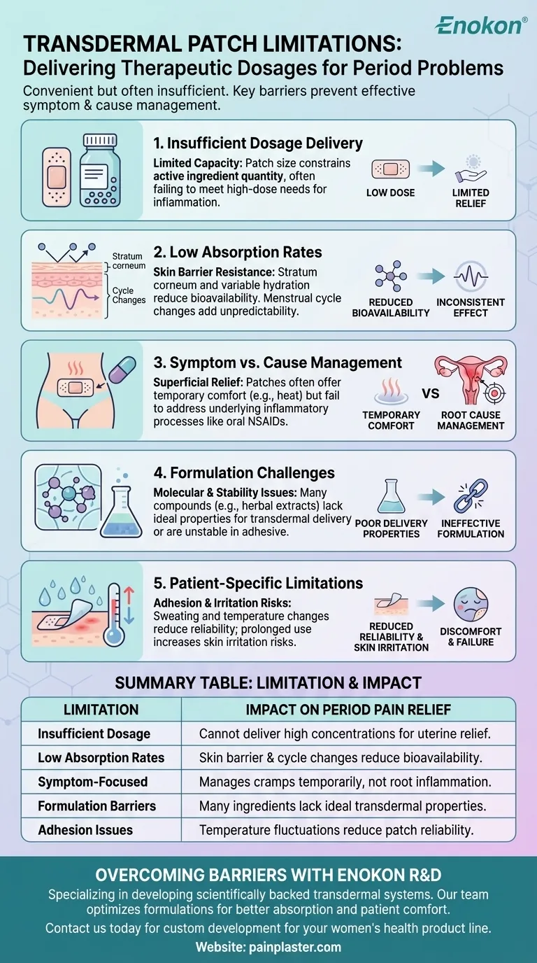 ما هي حدود اللصقات عبر الجلد لمشاكل الدورة الشهرية؟شرح تحديات التوصيل الرئيسية دليل مرئي