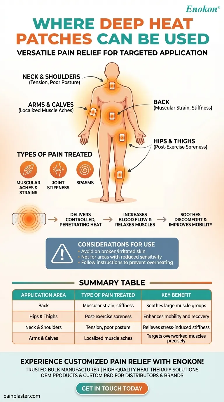 Em que zonas do corpo podem ser utilizados os adesivos Deep Heat?Alívio da dor direcionado para músculos e articulações Guia Visual