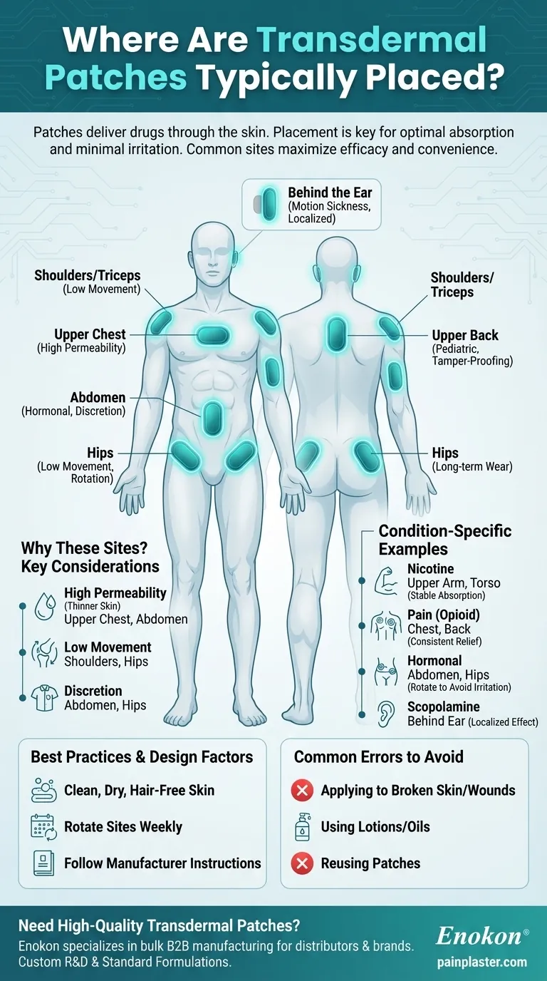 ¿Dónde se colocan normalmente los parches transdérmicos en el cuerpo?Optimice la administración del fármaco con una colocación adecuada Guía Visual
