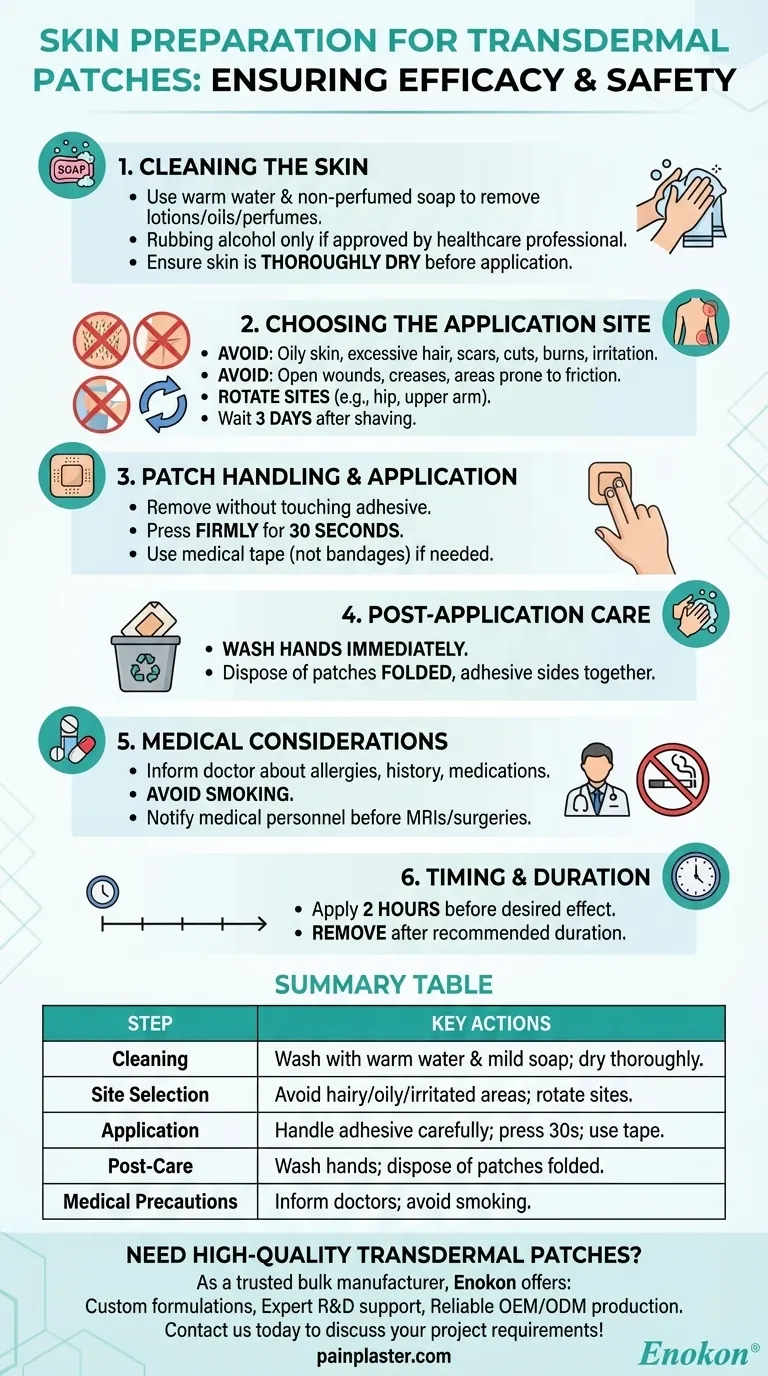 How should the skin be prepared before applying a transdermal patch? Ensure Optimal Adhesion & Drug Delivery Visual Guide