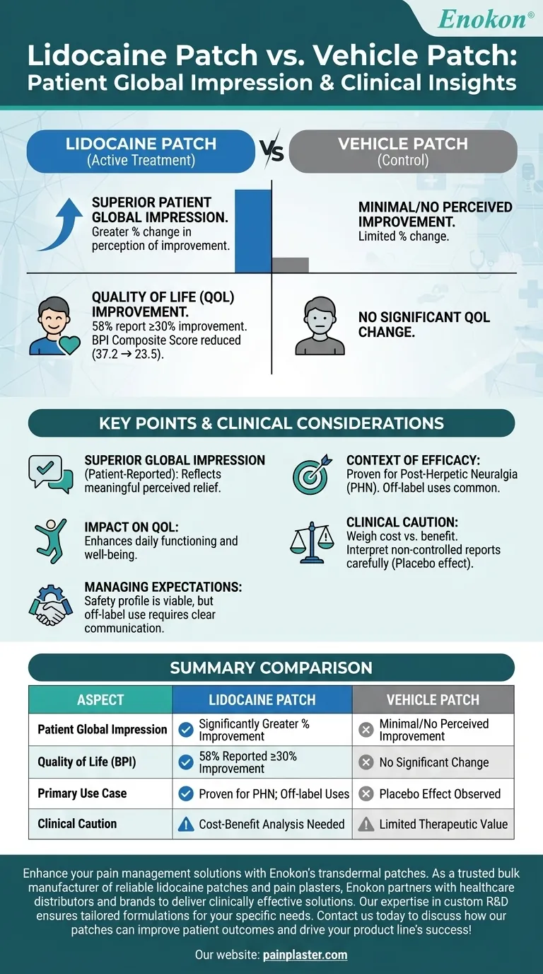 How did the lidocaine patch compare to the vehicle patch in terms of patient global impression? Superior Relief & Quality of Life Visual Guide