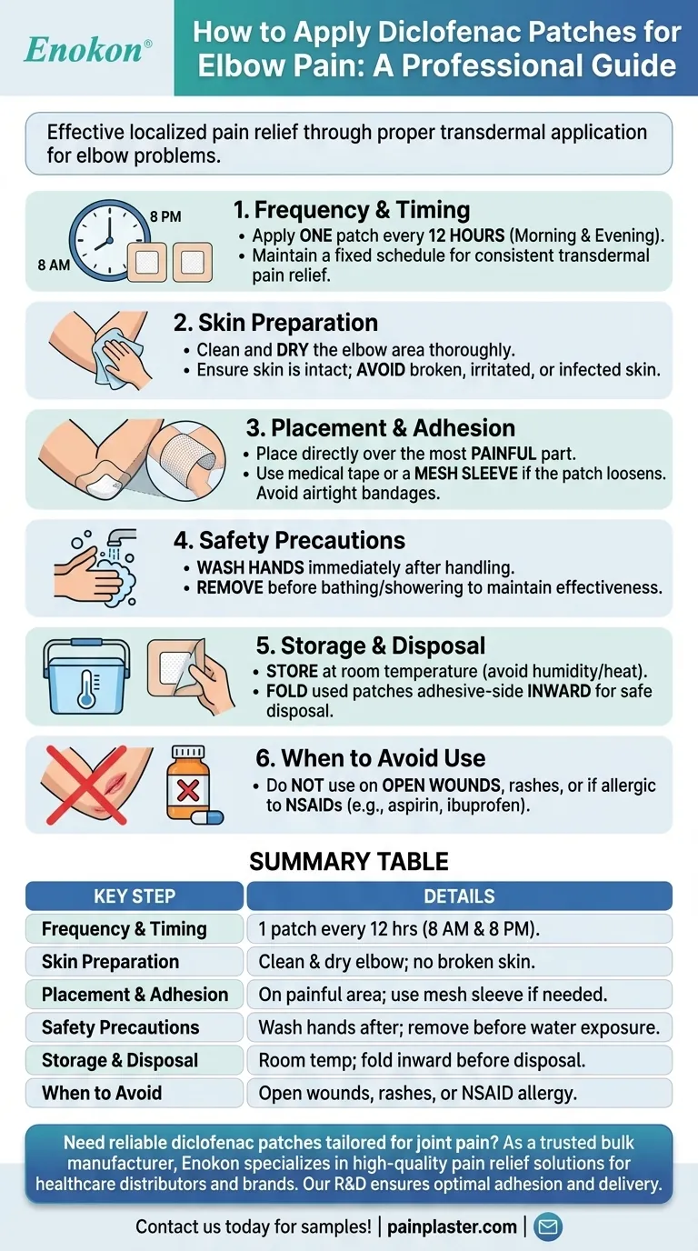 How should diclofenac patches be applied for an elbow problem? Optimize Pain Relief with Proper Use Visual Guide
