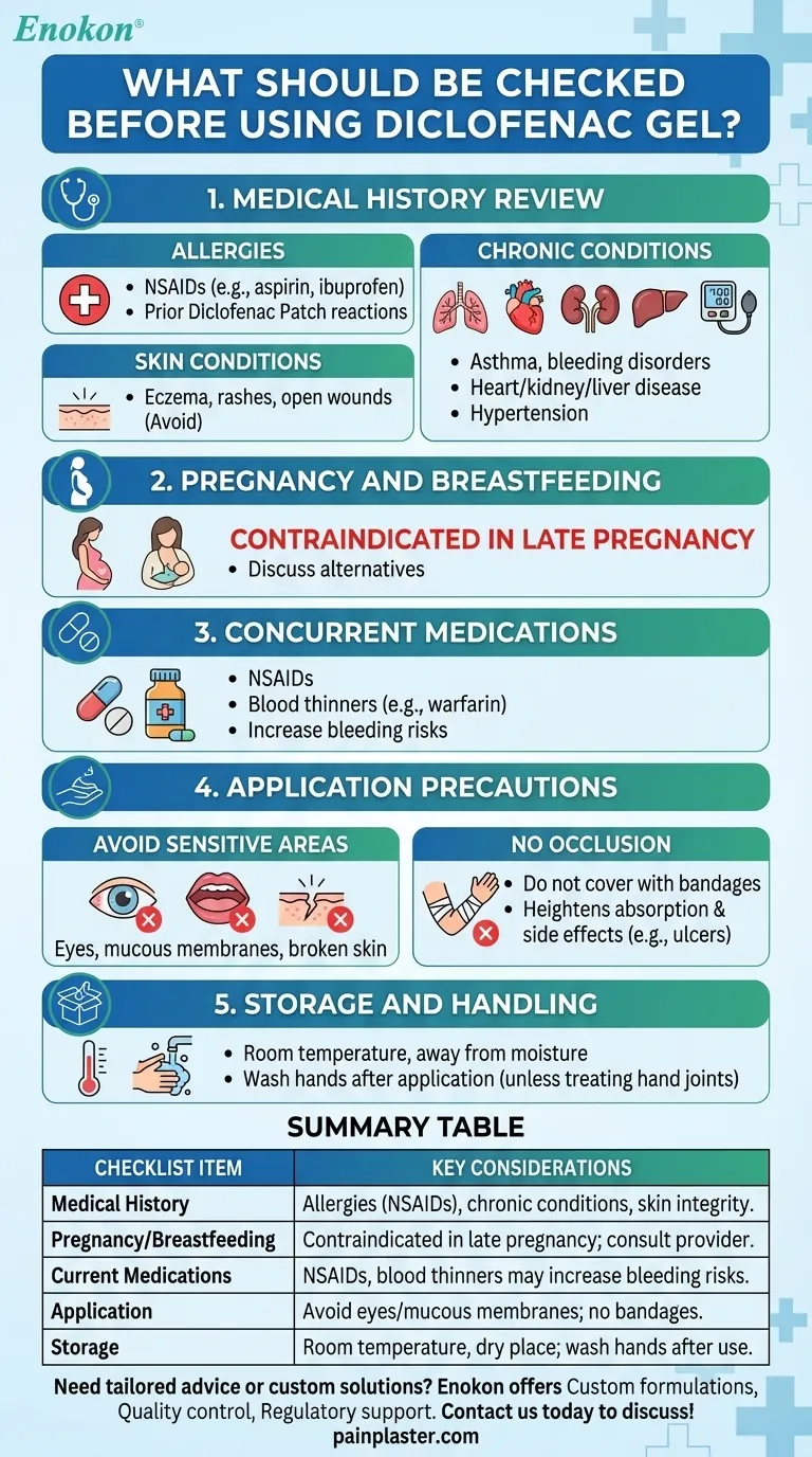 What should be checked before using diclofenac gel? Ensure Safe & Effective Pain Relief Visual Guide