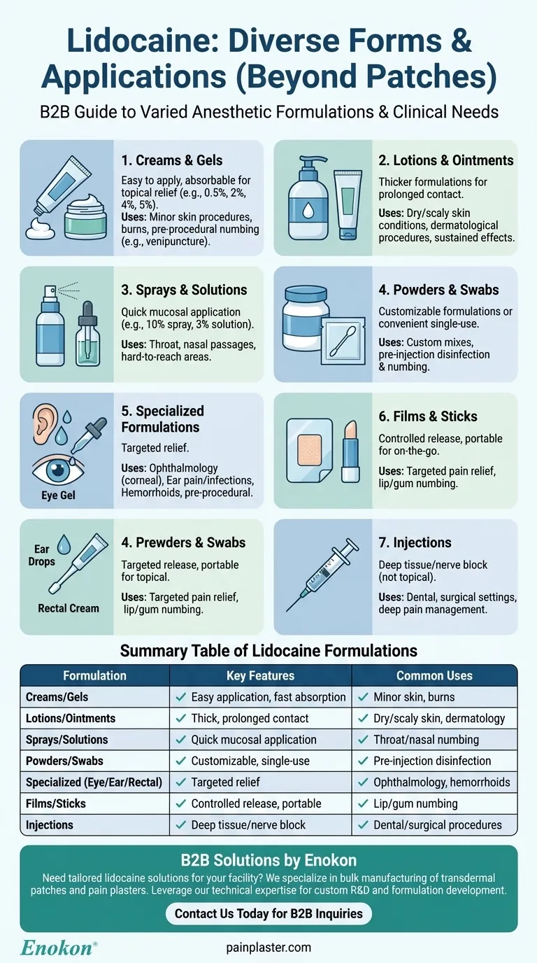 リドカインにはパッチ以外にどのような種類がありますか？多様な疼痛緩和の選択肢を探る ビジュアルガイド