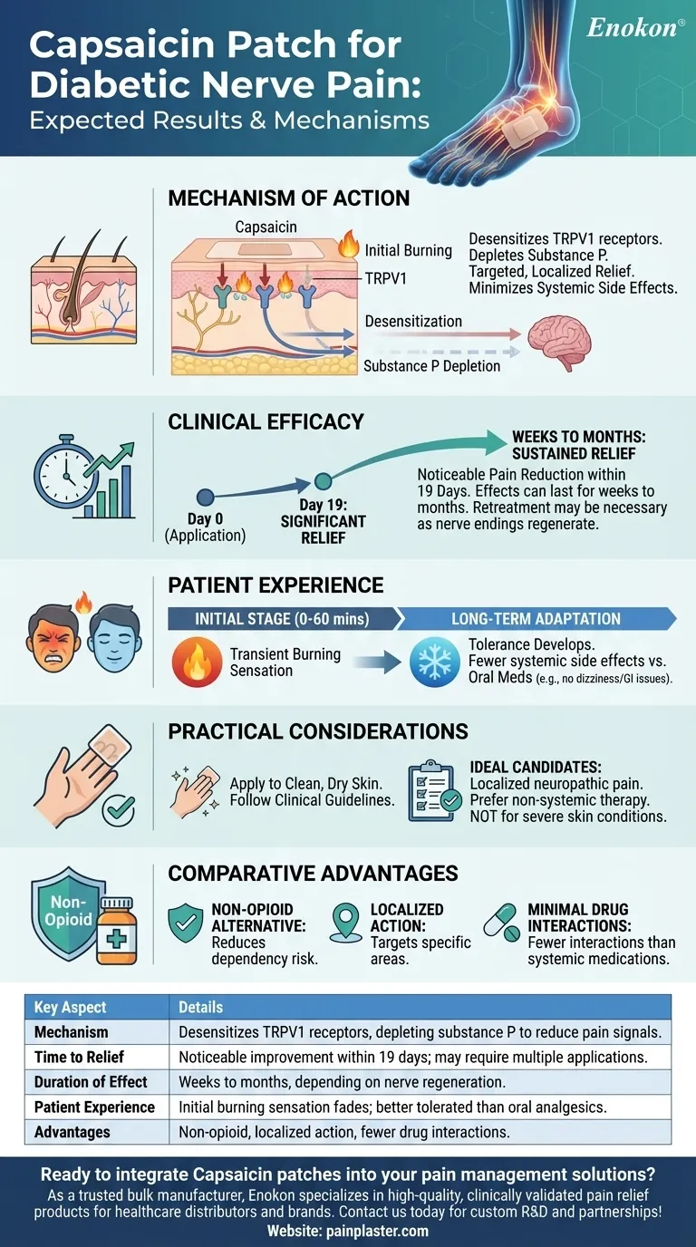 Quais são os resultados esperados da utilização do adesivo de capsaicina para a dor do nervo diabético?Alívio direcionado sem efeitos secundários sistémicos Guia Visual