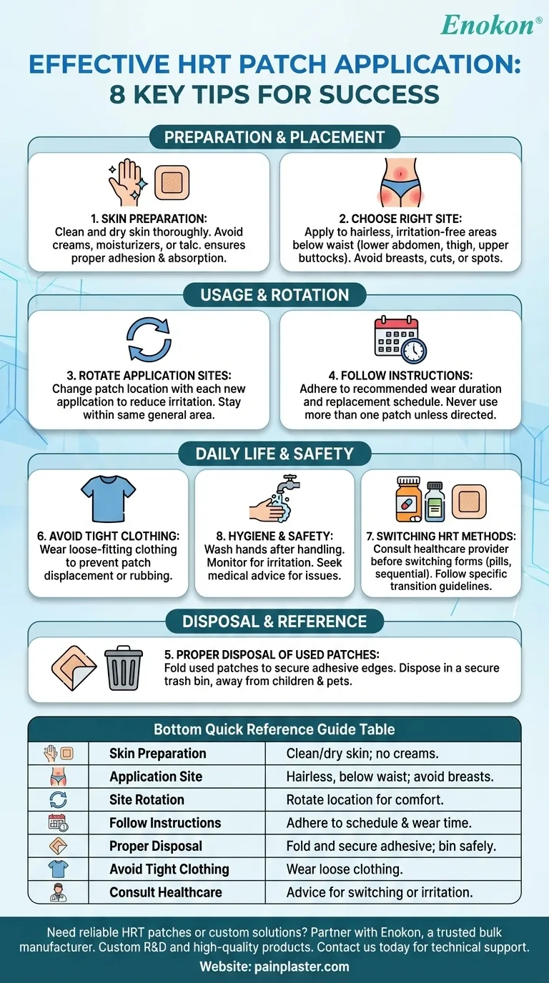 Quais são algumas dicas para a aplicação de pensos para hormonas?Assegurar uma utilização correta para uma eficácia máxima Guia Visual